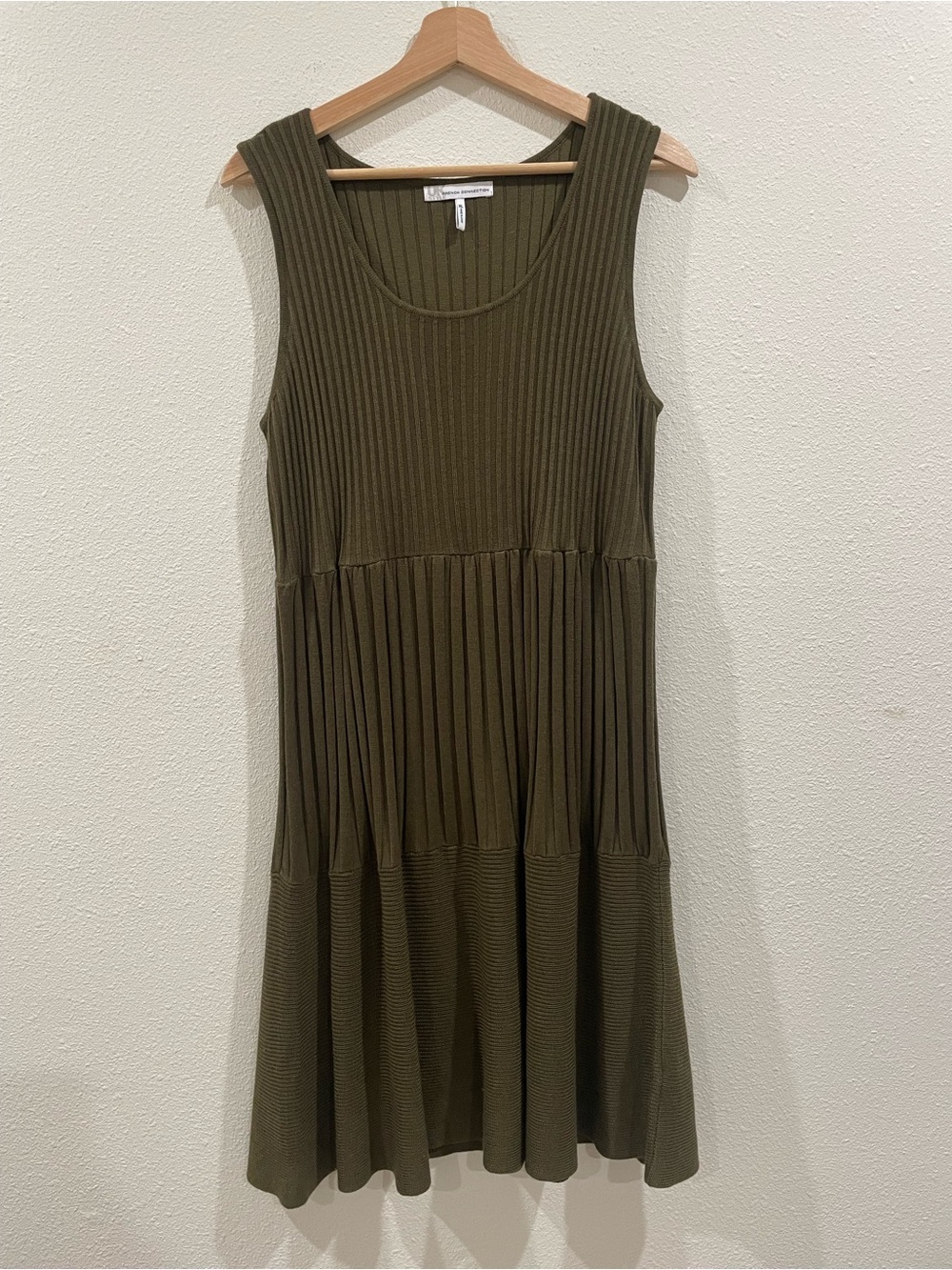 French Connection Olive Green Ribbed Sleeveless Midi Dress Size XL